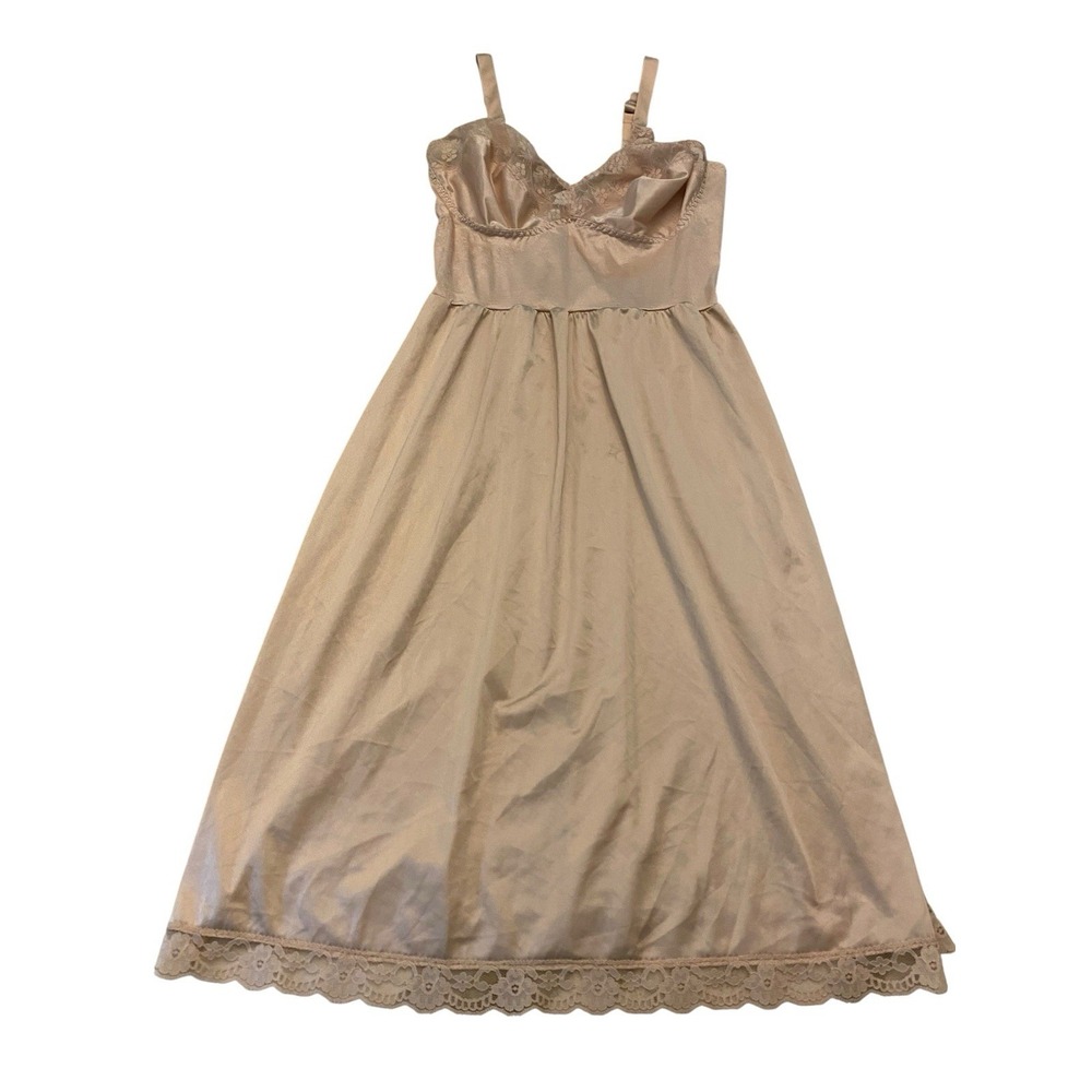 Vtg JCPenney Full Slip Dress 42 B C D Beige Nude Antron III Nylon Lace USA Made